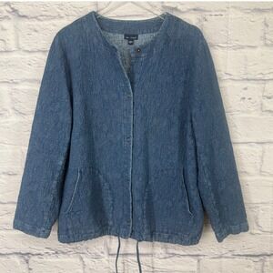 J. Jill Indigo Pure Jill Jacket Women XL Blue Crinkled Cotton Textured Snap